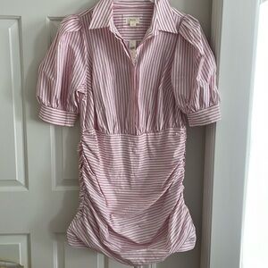 Maeve dress by Anthropologie.  Cute pink red and white pinstripe.